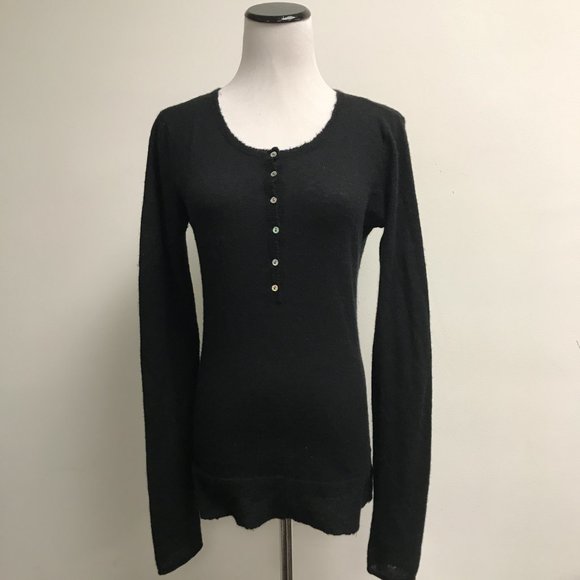 291 Venice black cashmere henley sweater graphics PEACE sign crystal sweater S - Picture 3 of 10